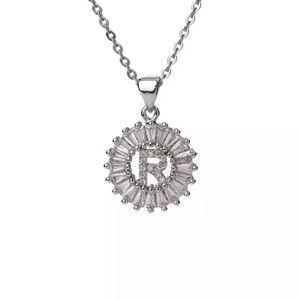 Silver Initial Crystal Pendant Necklace A-Z